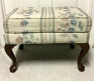 Vintage Wooden Queen Anne Legs Bench,  Floral Upholstered Seat Bench -