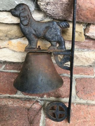 Vintage Antique Wall Mounted Cast Iron Dinner Bell with Decorative Hunting Dog 5