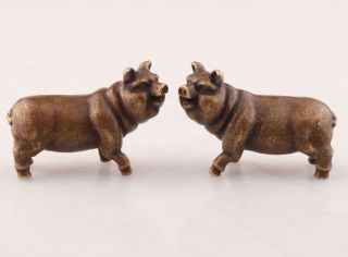 2 Unique Chinese Bronze Statue Figurine Animals Pigs Solid Casting Collec Gift