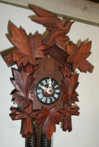 Unusual German Black Forest Large Red Mahogany Cuckoo Clock