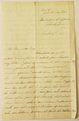 Letter Written By Sister Of Confederate Lt.  Col.  George Woodson