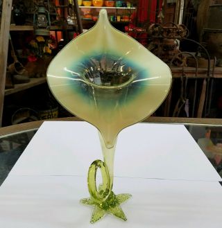 Antique Victorian Stevens & Williams Jack In The Pulpit Vaseline Vase Art Glass