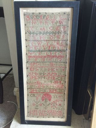 Fine Antique Early 19th Century Needlework Sampler With Biblical Passage,  1