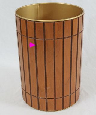 National Products Vintage Mid Century Modern Gruvwood Wood Wastebasket Trash Can 3