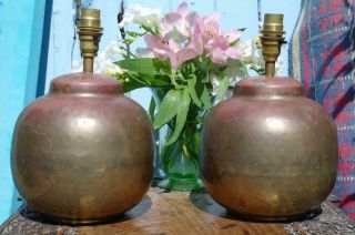 Vintage French Mid Century Brass Ball Table Lamps Pair Bedside Lamps Rustic Chic