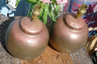 Vintage French Mid Century Brass Ball Table Lamps Pair Bedside Lamps Rustic Chic 7