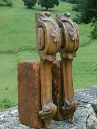 Pr 19thc Long Walnut Wood Carved Corbels With Acanthus Leaf