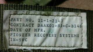 US Military Parachute Harness Part No 11 - 1 - 2143 Pioneer Recovery Systems 2