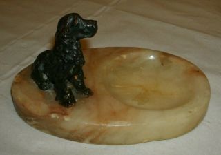 Art Deco Onyx pin dish/ashtray with bronze dog/ 15 cm long 2