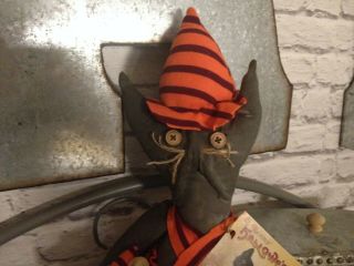 PRIMITIVE HALLOWEEN BLACK CAT WITCH DOLL WITH HER MOUSE DECOR 4