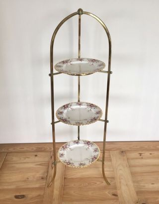 Large Antique Brass 3 Tier Cake Plate Afternoon Tea Stand 79cm / 31 Inches Tall 4