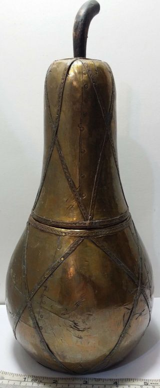 Antique Brass Decorated Wood Pear Wooden Treen Tea Caddy Caddie 12 " Tall