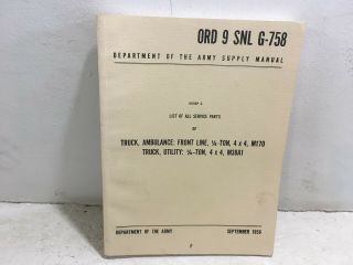 Ord 9 Snl G - 758.  Parts For Truck,  Ambulance: Front Line,  1/4 Ton,  M170,  M38a1.