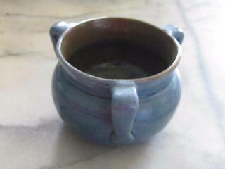 Antique Blue Brannam Barum Pottery Art Nouveau 3 Handle Pot.  1901.  Devon.  U.  K.