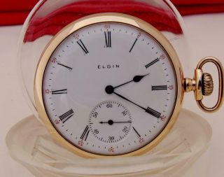 1906 Elgin 17 Ruby Jewels Pocket Watch In 14 K Gold Filled Case - Size 12 - Runs