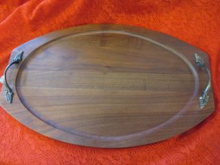 Vintage Mid Century Modern Walnut Serving Tray With Handles