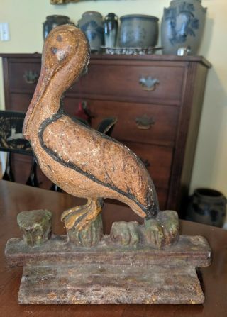 Antique Pelican On Pier Albany Cast Iron Doorstop Rare Americana