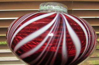 Rare Victorian Ruby Cranberry white flash glass oil lamp bowl font 4