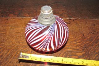 Rare Victorian Ruby Cranberry white flash glass oil lamp bowl font 5