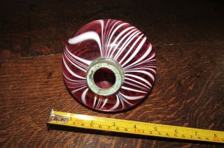 Rare Victorian Ruby Cranberry white flash glass oil lamp bowl font 6