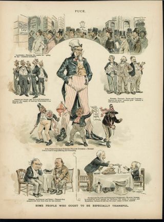 Uncle Sam Presidents America Terrorists Harrison Humor Satire 1890 Color Print