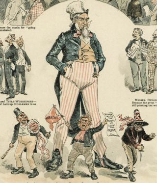 Uncle Sam Presidents America Terrorists Harrison Humor Satire 1890 color print 2