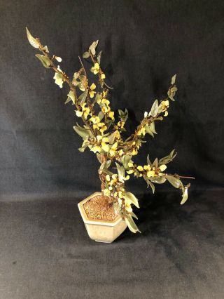 Large Vintage Asian Bonsai Agate Glass Tree With Jade Colour Leaves (ref Y635)) 2