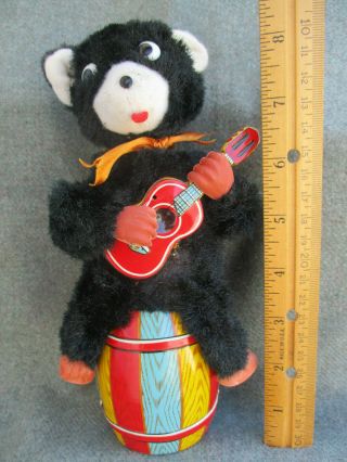 OLD VINTAGE JAPAN 1950s - 1960s TIN TOY WIND - UP JOLLY GUITARIST GUITAR BEAR w BOX 2