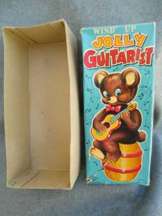 OLD VINTAGE JAPAN 1950s - 1960s TIN TOY WIND - UP JOLLY GUITARIST GUITAR BEAR w BOX 6