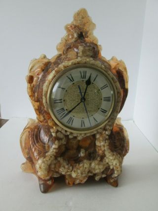 Vintage Lanshire Electric 15 Inch Shelf Clock Resin W Imbedded Stones 3867
