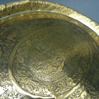 Small Antique Anglo Indian Oval Brass Tray Hand Engraved & Chased 36cm 3