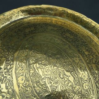 Small Antique Anglo Indian Oval Brass Tray Hand Engraved & Chased 36cm 5