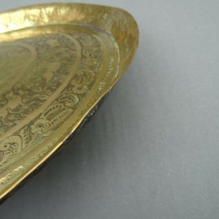 Small Antique Anglo Indian Oval Brass Tray Hand Engraved & Chased 36cm 8