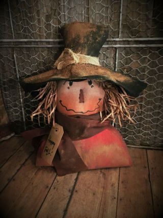 Primitive 11x10in Lg Scarecrow Head Red Handmade Fabric Country Old Rusty Doll