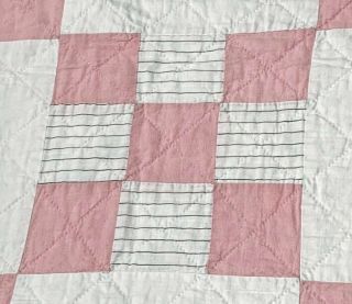 Cottage Pink C 30s Nine Patch Vintage Quilt Country