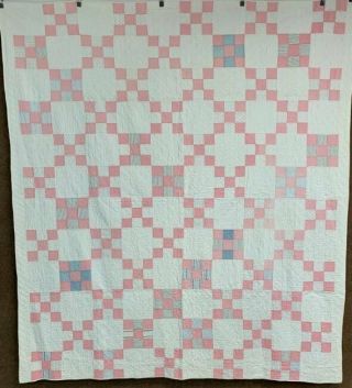 Cottage Pink c 30s Nine Patch VINTAGE Quilt Country 2