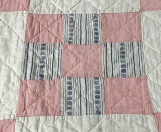 Cottage Pink c 30s Nine Patch VINTAGE Quilt Country 3