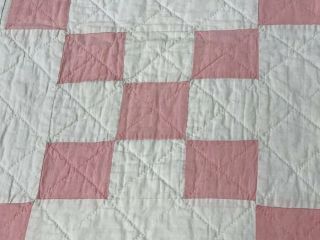 Cottage Pink c 30s Nine Patch VINTAGE Quilt Country 4