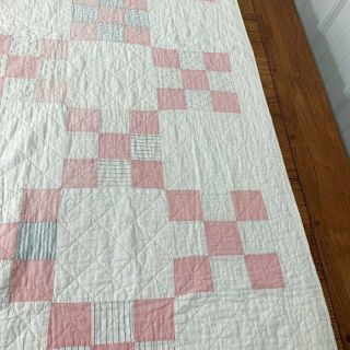 Cottage Pink c 30s Nine Patch VINTAGE Quilt Country 7