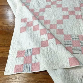 Cottage Pink c 30s Nine Patch VINTAGE Quilt Country 8