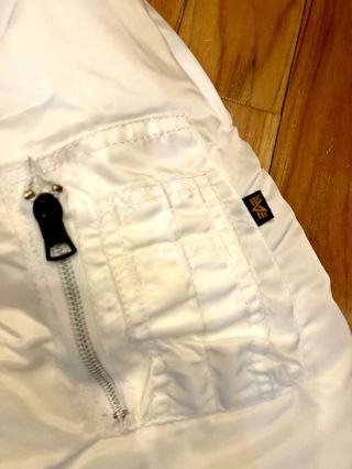 NWT ALPHA WHITE FLYER ' S MAN INTERMEDIATE MA - 1 JACKET - LARGE (MADE IN USA) 1 5