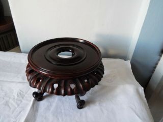 Antique Chinese/oriental Carved Hardwood Wooden Vase Pot Stand On 5 Feet