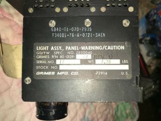 MILITARY AIRCRAFT MASTER CAUTION PANEL 6340 - 01 - 070 - 7935 GRIMES 80 - 0129 - 47 F - 4 PA 2