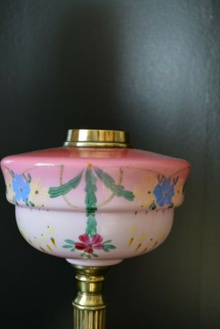 Victorian twin burner oil lamp pink floral font 2