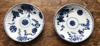 A Kangxi Blue And White Antique Chinese Porcelain Saucers