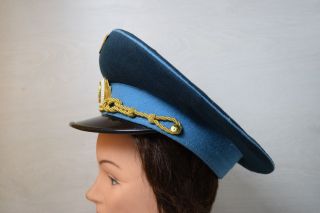Vintage USSR Soviet Bulgarian Military Officer Hat Cap With Rank Badge Blue 2