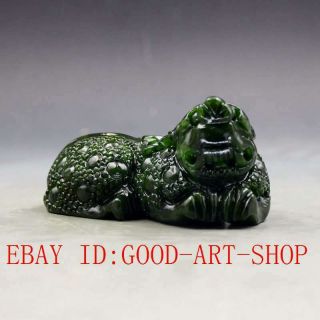 Chinese 100 Natural Green Hetian Jasper Jade Hand - Carved Pixiu Statue L13