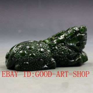 Chinese 100 Natural Green Hetian Jasper Jade Hand - carved PiXiu Statue L13 2