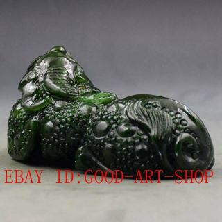 Chinese 100 Natural Green Hetian Jasper Jade Hand - carved PiXiu Statue L13 4