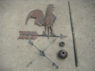 Antique Rooster Directional Weathervane Copper Brass Large 100 Year Old